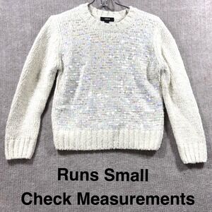 AQUA Womens L Cream Sequin Embellished Knit Sweater Cozy Holiday Sparkle